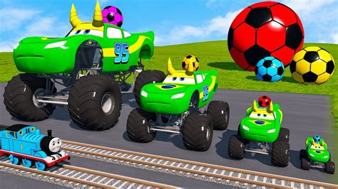 4 MONSTER TRUCKS Vs Big Small Lightning Mcqueen Vs Spinner Wheels