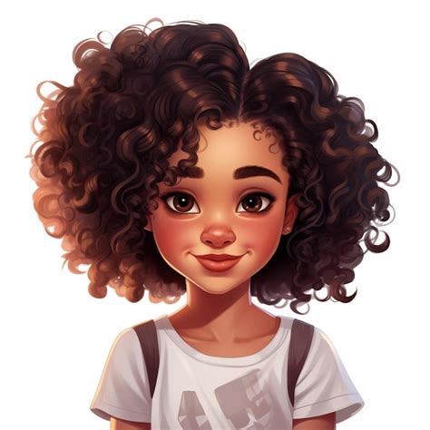 Chica De Dibujos Animados Con Cabello Rizado Y Tirantes En Camisa