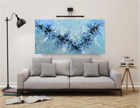 Blue Abstract Original Painting Large Wall Art Canvas Etsy Large