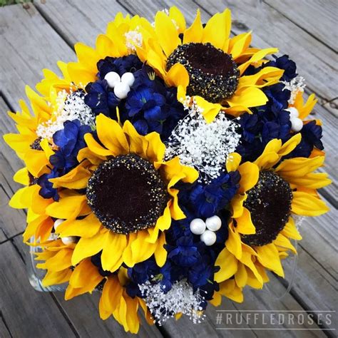 Navy Sunflower Bouquet Sunflower And Navy Bouquet Sunflower Etsy Sunflower Wedding Bouquet