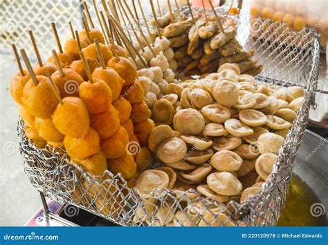 Local Filipino Street Food With Bamboo Skewers Kwek Kwek Quail Eggs