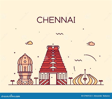 Chennai Skyline Trendy Vector Illustration Linear | CartoonDealer.com ...