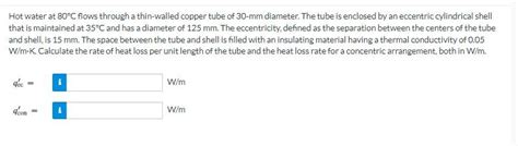 Solved Hot Water At 80C Flows Through A Thin Walled Copper Chegg