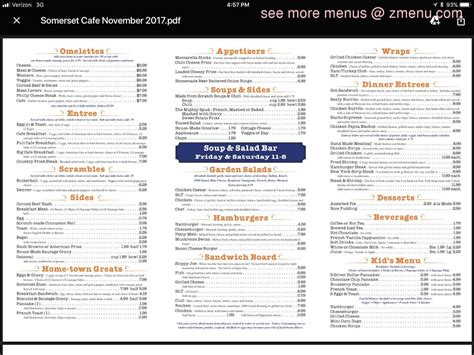 Menu at Somerset Cafe, Somerset Center