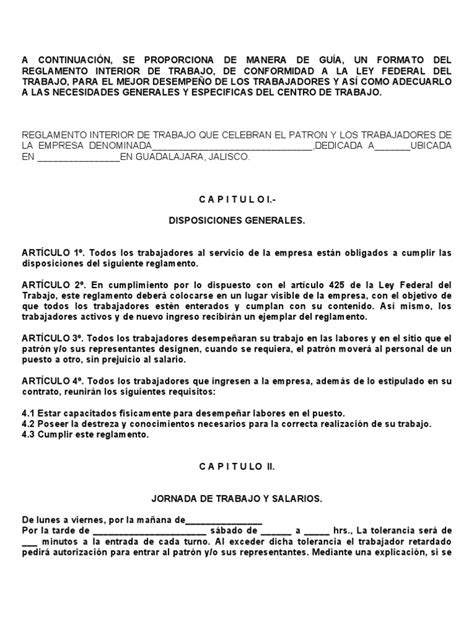 Ejemplo De Reglamento Interior De Trabajo Salario Derecho Laboral