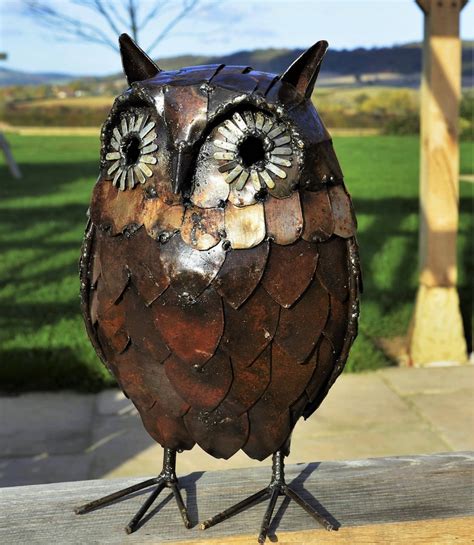 Metal Owl Garden Ornament Sculpture Art Handmade Recycled Etsy