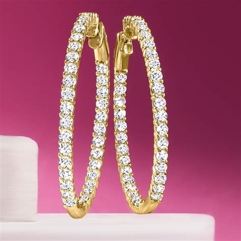 3 00 Ct T W Diamond Inside Outside Hoop Earrings In 14kt Yellow Gold