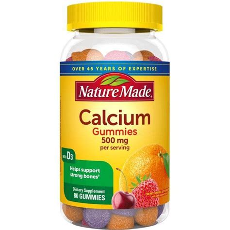 Nature Made Calcium Gummies with D3 - Cherry, Orange & Strawberry 500 ...