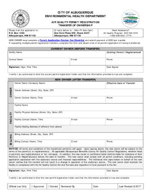 Fillable Online Air Quality Permit Registration Transfer Of Ownership