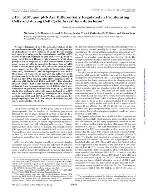 (PDF) p130, p107, and pRb Are Differentially Regulated in Proliferating ...