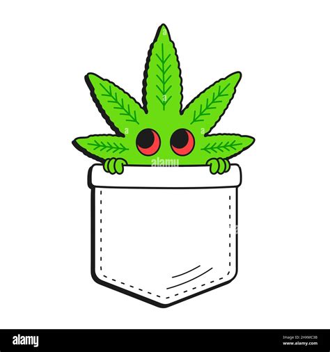 Cute Funny Weed Leaf In Pocket T Shirt Print Vector Cartoon Doodle Line