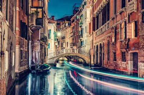 Gondola Night Ride in Venice, Italy. Stock Image - Image of bridge ...