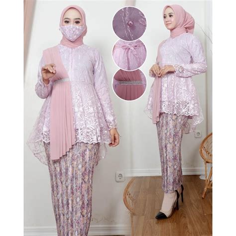 Jual Cod Set Kebaya Blouse Selendang Aurel Model Kebaya Terlaris