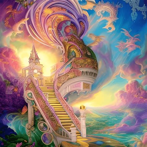 Heavenly Staircase Fairytale Castle In The Clouds Graphic Creative