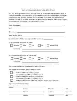 Fillable Online Unc Political Science Honors Thesis Defense Form Fax