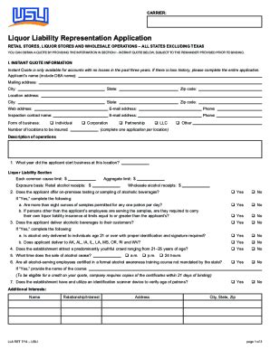 Fillable Online Liquor Liability Application Erickson Larsen Fax