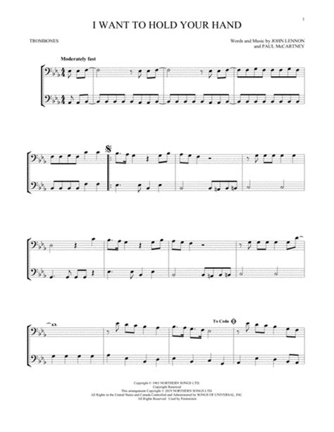 I Want To Hold Your Hand By The Beatles Trombone Digital Sheet