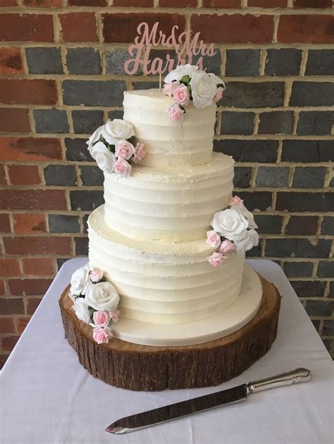 3 Tier Buttercream Frosted Wedding Cake With Personalised Topper And