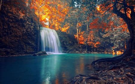 Sun Rays Over The Waterfall Waterfalls Nature Background Wallpapers