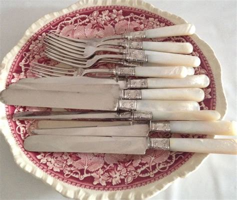 Set Of 12 Mother Of Pearl Handled Knives And Forks American Etsy