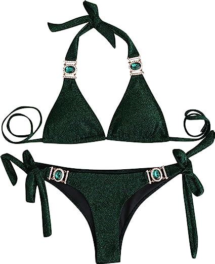 Xisimei Strandbikini Damen Badeanzug Sexy Halter Deep V Bikini Set