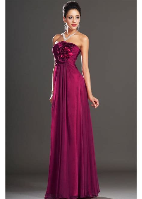 2014 Strapless Dark Purple Fashion Evening Dresses Handmade Flowers