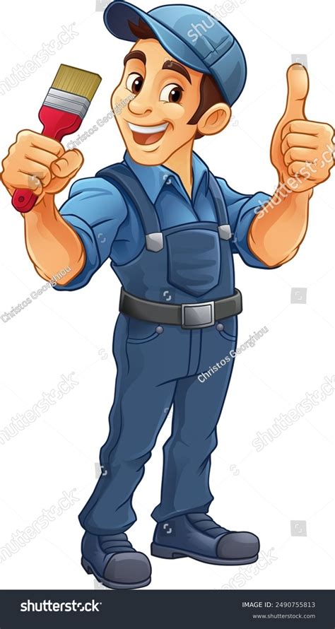 Painter Decorator Handyman Cartoon Construction Man Stock Vector