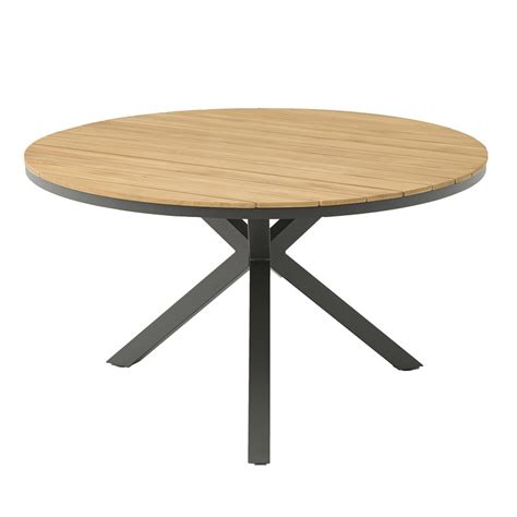 Mesa De Comedor De Exterior Redonda De Aluminio Y Madera De Teka En