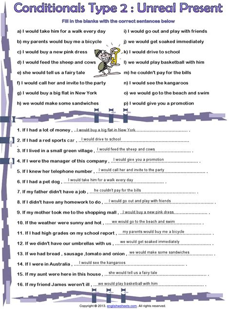 If Clauses Conditionals Type 2 Unreal Present Exercise Worksheet 1 1