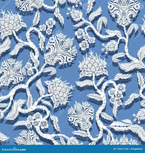 Seamless Pattern With Branches Flowers In Chinoiserie Style Stock