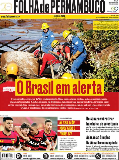 Capa Folha de Pernambuco Edição Segunda 28 de Janeiro de 2019