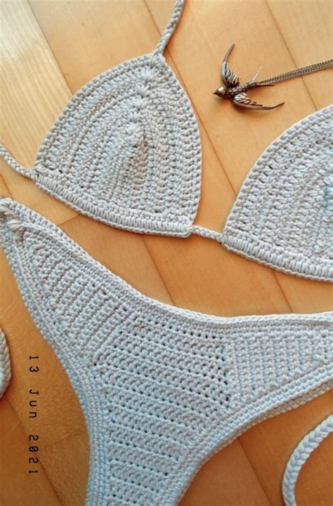 Crochet Bikini Set Brazilian Style Handmade In Cotton Custom Made Summer Swimwear