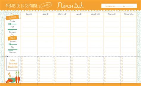 Planning Vierge Pour Menus De La Semaine à Imprimer