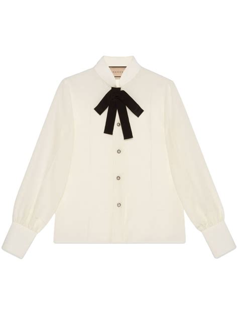 Gucci Bow Tie Crepe De Chine Silk Shirt Farfetch