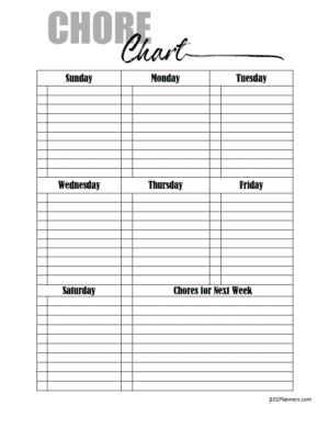 FREE chore chart template | 101 Different Designs