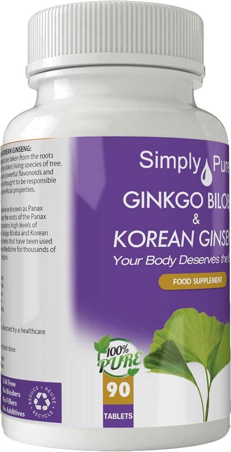 Simply Pure Vegan Ginkgo Biloba And Korean Ginseng 90 Tablets Natural Gluten Free Gm Free