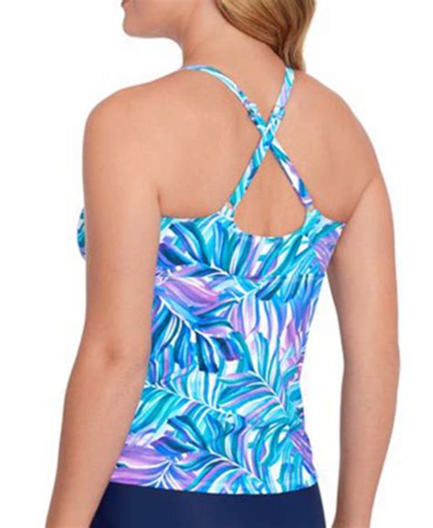 Swim Solutions Womens Printed High Neck Keyhole Tankini Top Created