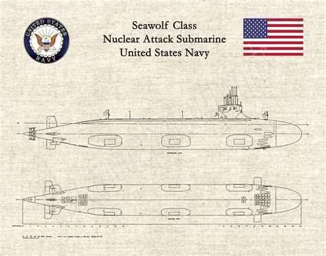 Seawolf Class Submarine Blueprint Uss Seawolf Submarine Poster