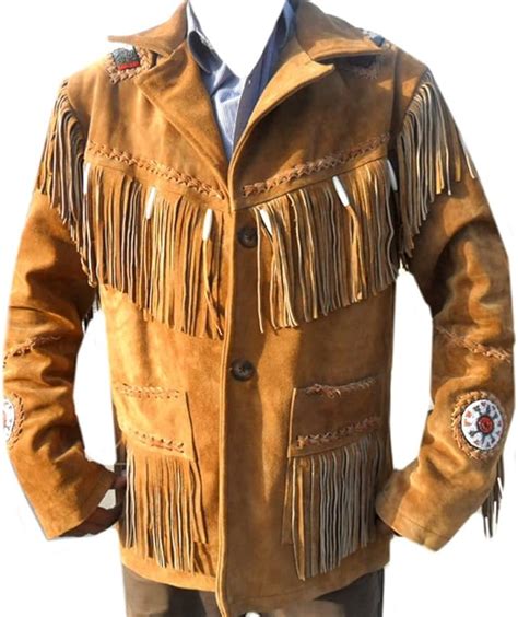 Classyak Veste En Cuir De Cowboy Pour Homme Avec Perles Franges Et Os