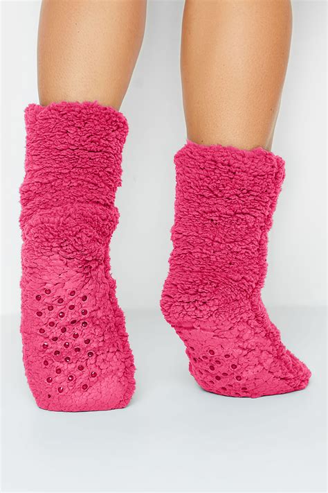 Pink Fluffy Slipper Socks Yours Clothing