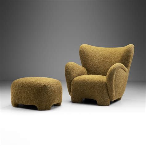 Upholstered Finnish Lounge Chair & Ottoman, Finland 1950s | #242452