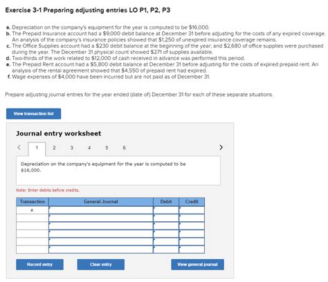 Solved Exercise 3 1 Preparing Adjusting Entries Lo P1 P2