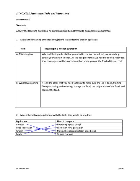 Sithccc 001 Assessment 1 Short Answers V1 0 SITHCCC001 Assessment