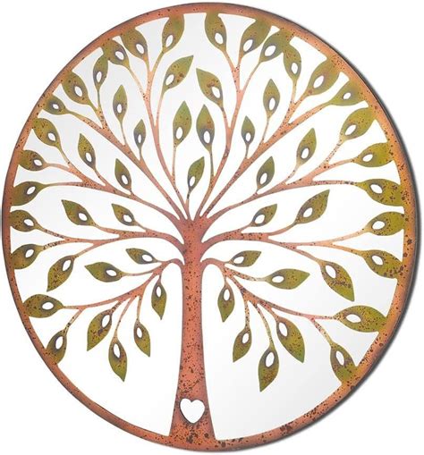 Green Leaf Tree Of Life Metal Framed Wall Mirror Cm Diameter