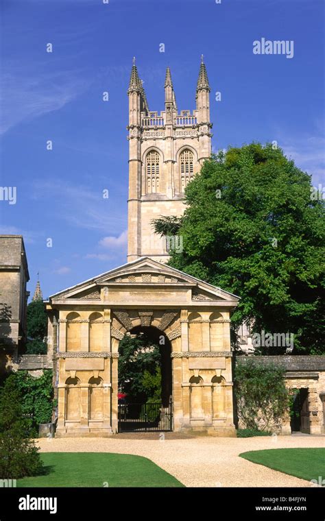 Botanic Gardens Gateway With Magdalen College Bell Tower Behind Oxford