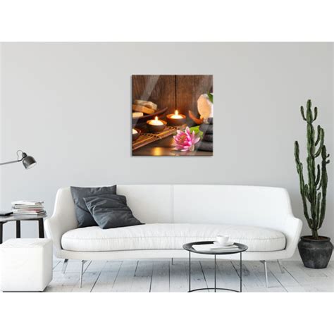 Brayden Studio Glasbild Kerzen Mit Zen Steinen Und Seerose Wayfair De