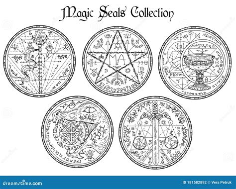 Design Vector Set With Black And White Magic Seals And Mystic Symbols