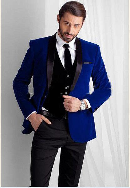 2016 New Designed Royal Blue Velvet Groom Tuxedos Groommens Suits