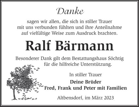 Traueranzeigen Von Ralf B Rmann M Rkische Onlinezeitung Trauerportal