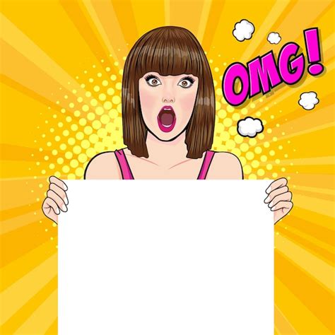 Premium Vector Surprised Beautiful Woman Look Something Pop Art Comic